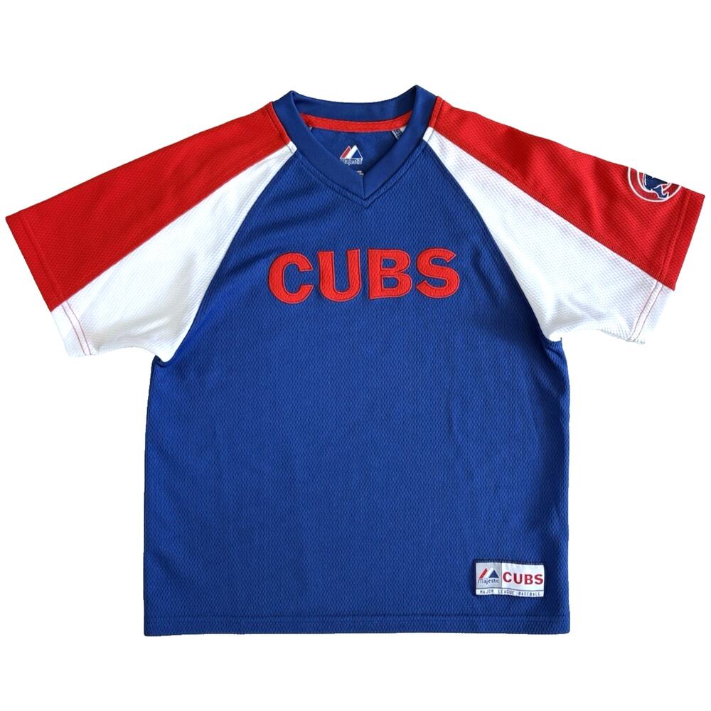 Majestic Chicago Cubs MLB Mesh Jersey Shirt Youth Medium V-neck Blue Red White